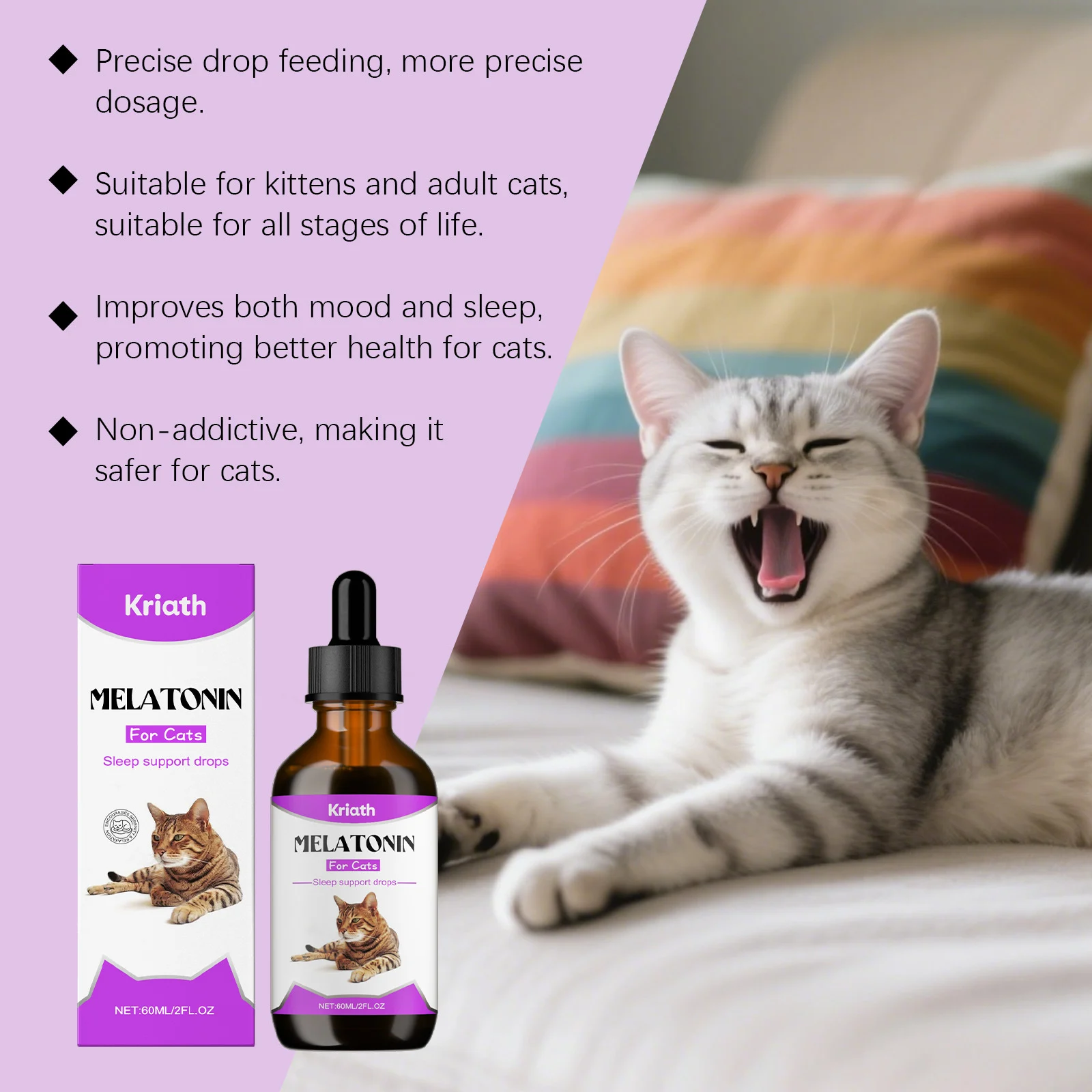 Melatonin Sleep Support Drops for Cats - Calming & Anxiety Relief Supplement 12 cat sleep support drops spu973061106717 desc 12