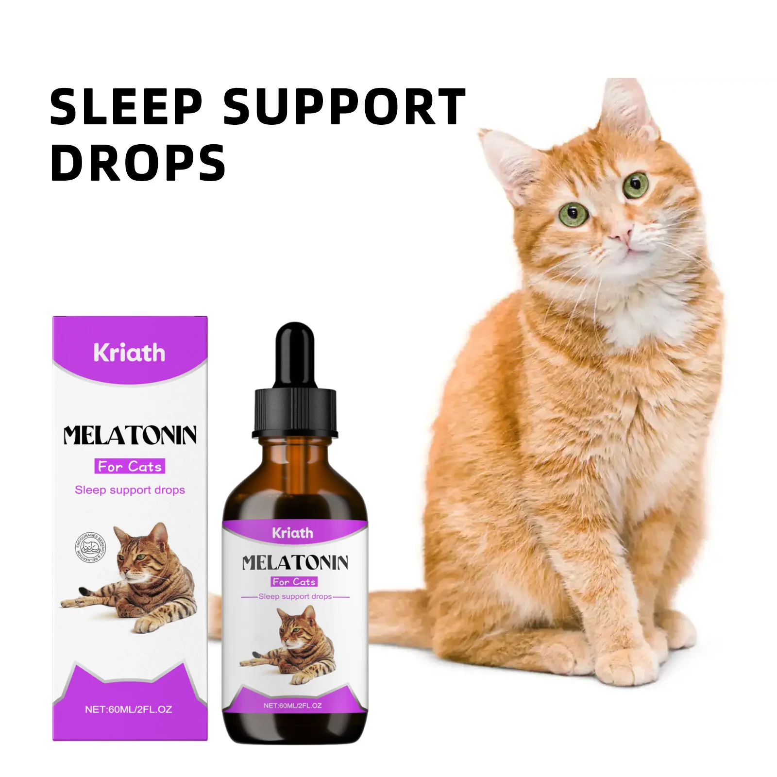 Melatonin Sleep Support Drops for Cats - Calming & Anxiety Relief Supplement 2 cat sleep support drops spu973061106717 desc 2