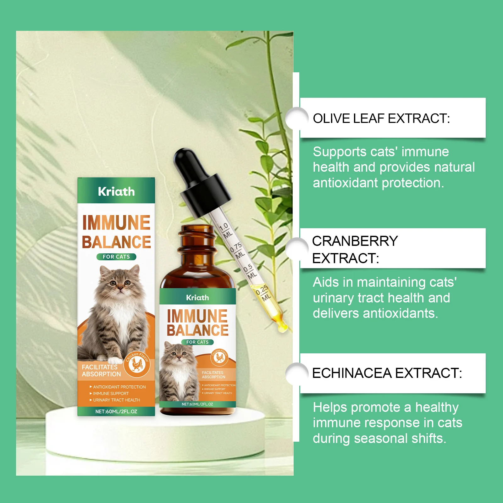 Cat Immune and Urinary Supplement Drops - 60ml Liquid Formula 7 cat supplement drops spu990100830225 desc 7