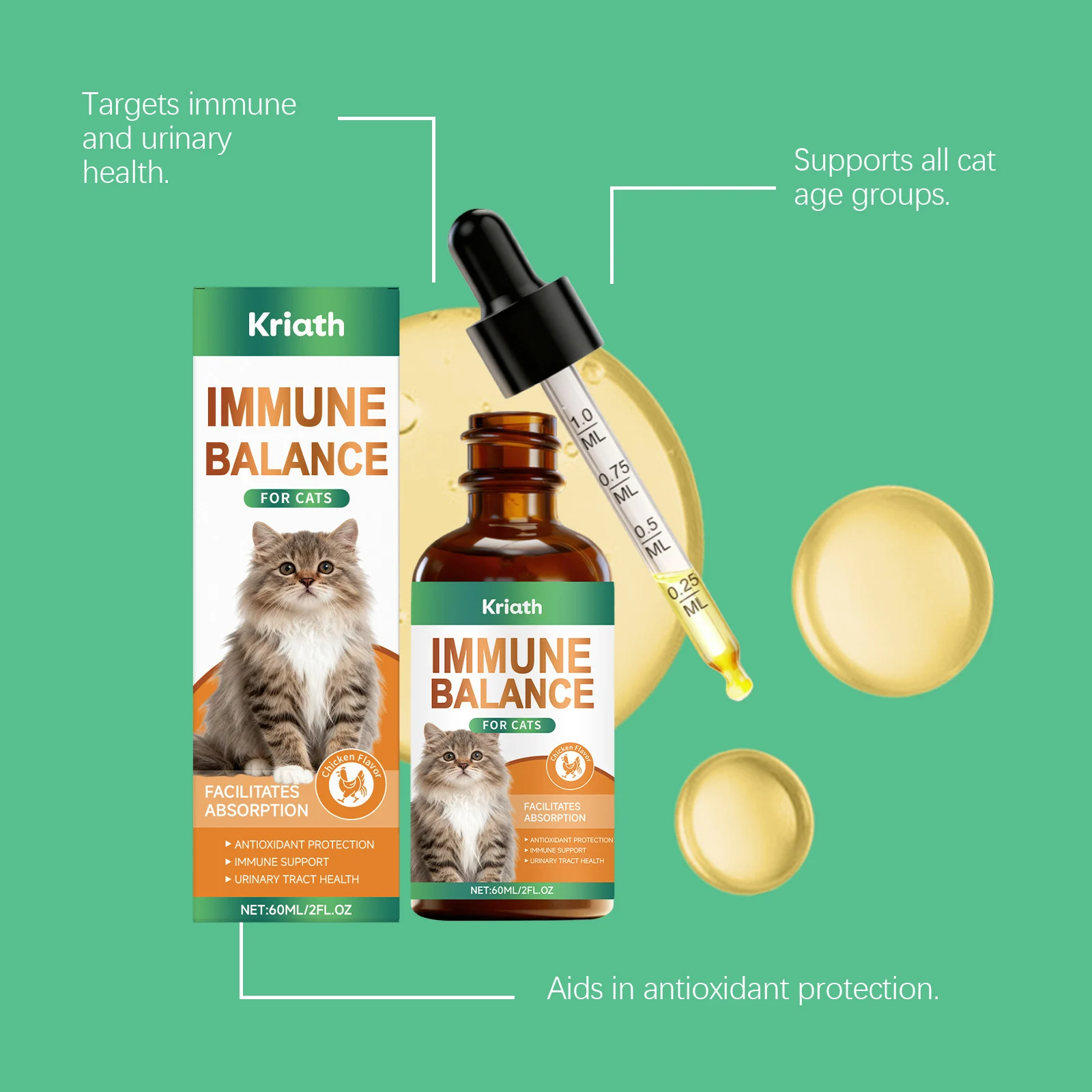 Cat Immune and Urinary Supplement Drops - 60ml Liquid Formula 9 cat supplement drops spu990100830225 desc 9