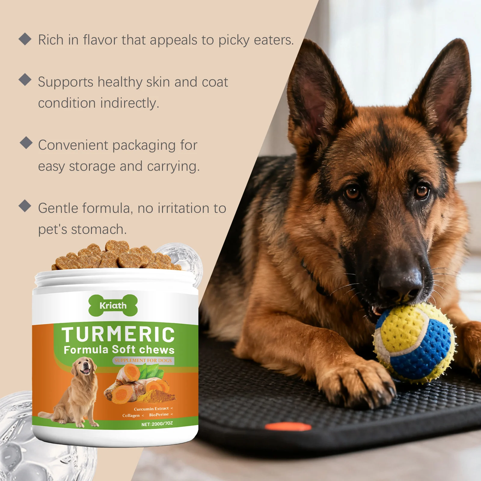 Dog Turmeric Soft Chews - Joint Support & Antioxidant Formula 12 dog turmeric soft chews joint support spu999000168360 desc 12