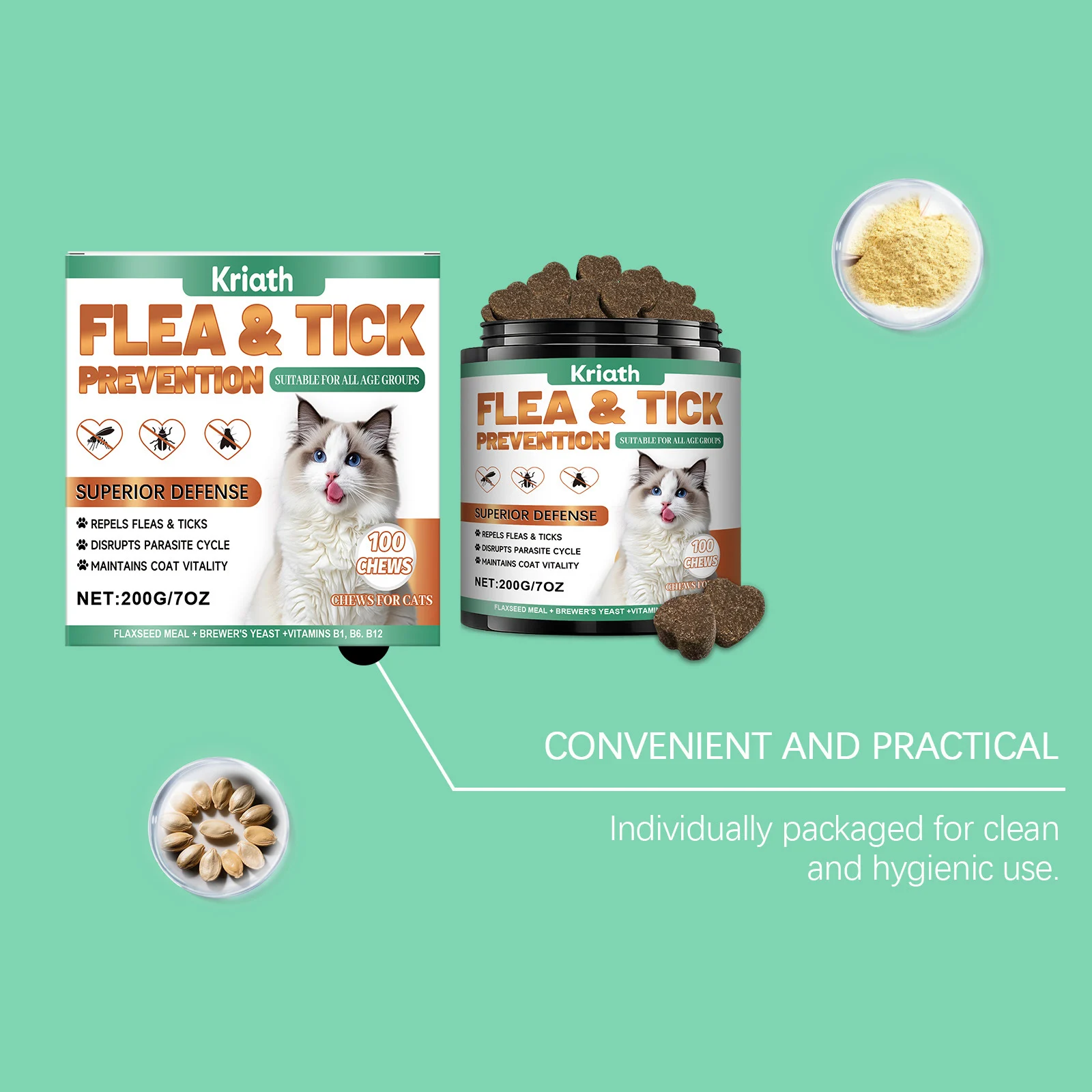 Flea & Tick Prevention Cat Chews - Skin & Coat Care Supplement (200g) 10 flea tick prevention cat chews spu978999623238 desc 10