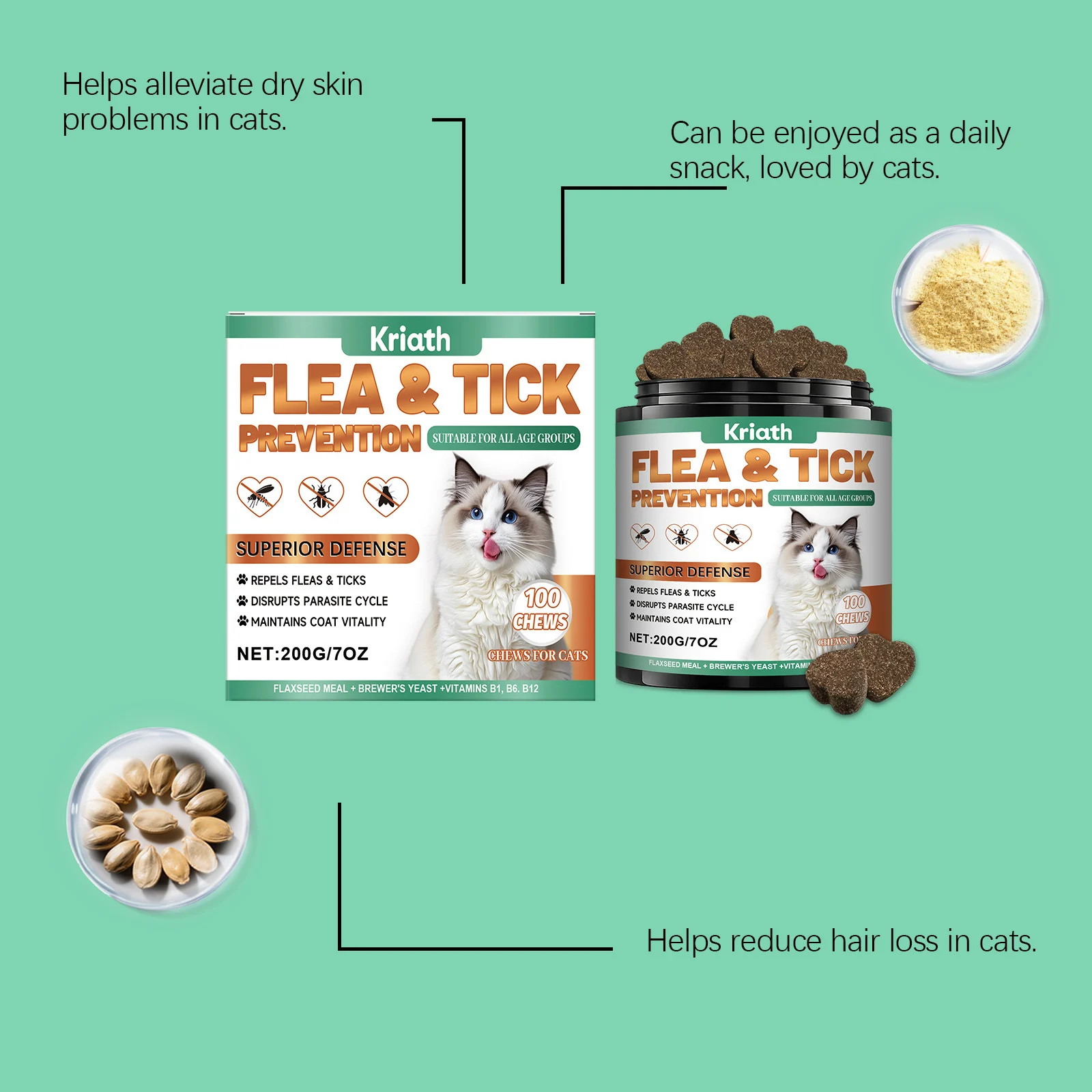 Flea & Tick Prevention Cat Chews - Skin & Coat Care Supplement (200g) 9 flea tick prevention cat chews spu978999623238 desc 9