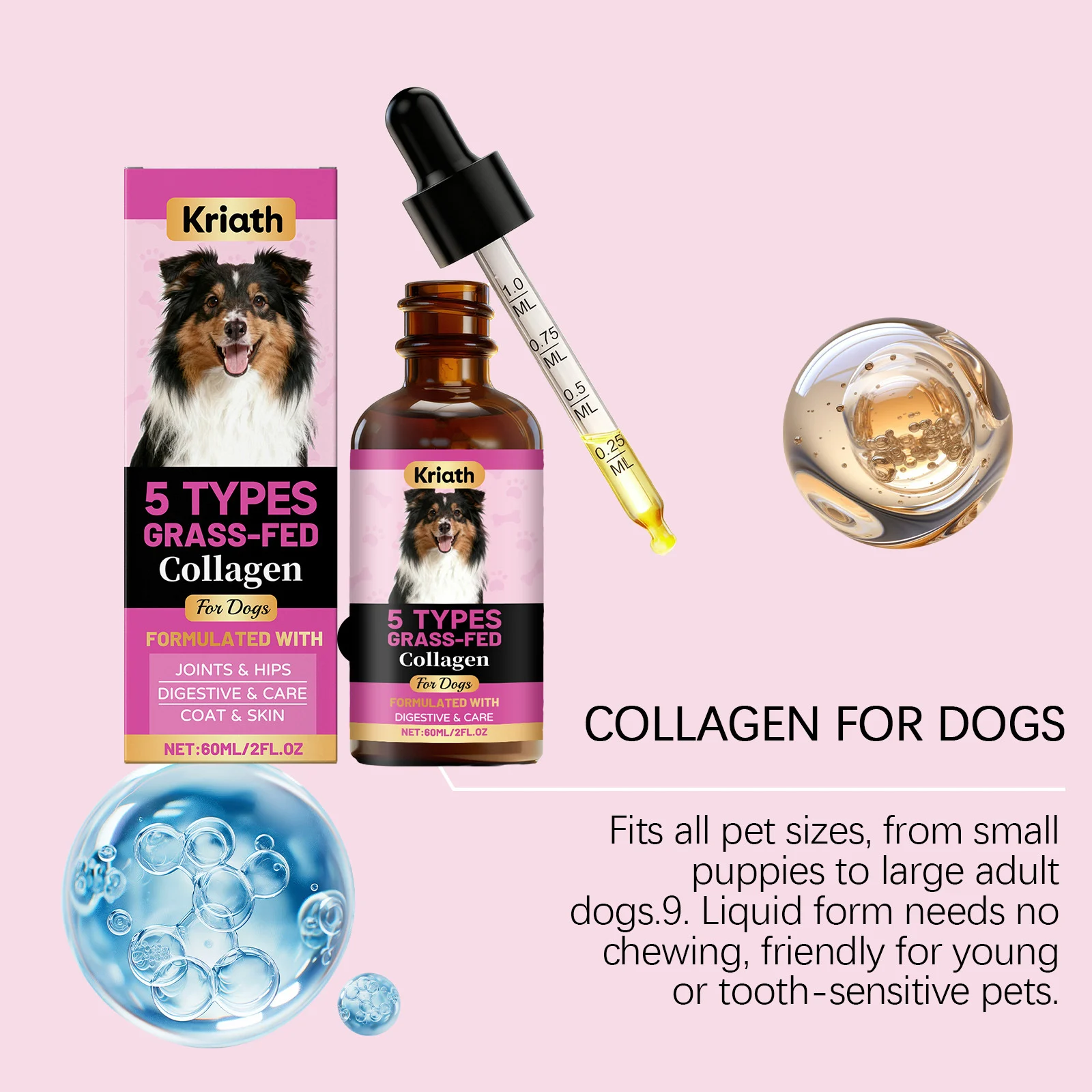 Grass-Fed Liquid Collagen Drops for Dogs - Joint, Skin & Coat Support 10 liquid collagen drops dogs spu988025947739 desc 10