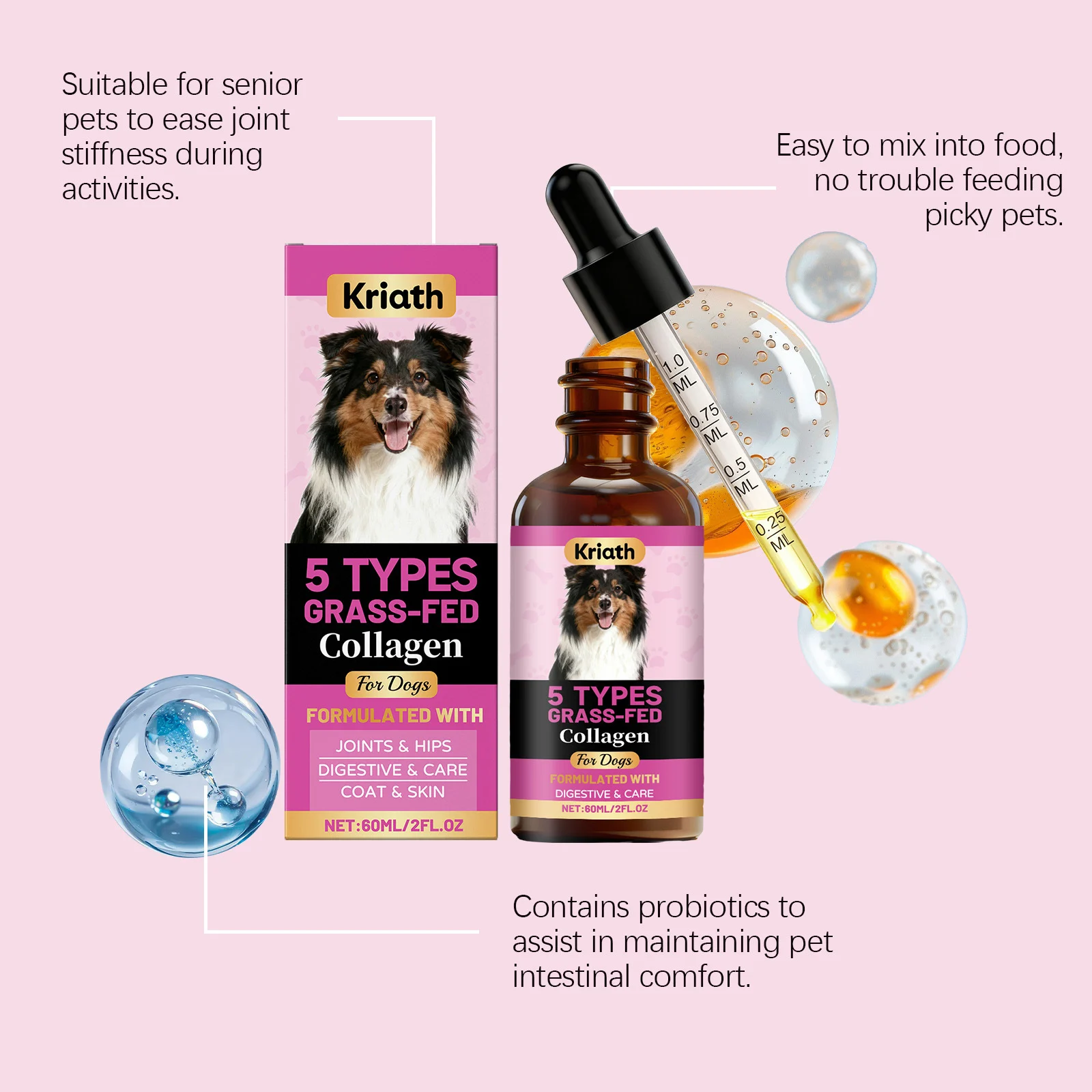 Grass-Fed Liquid Collagen Drops for Dogs - Joint, Skin & Coat Support 9 liquid collagen drops dogs spu988025947739 desc 9